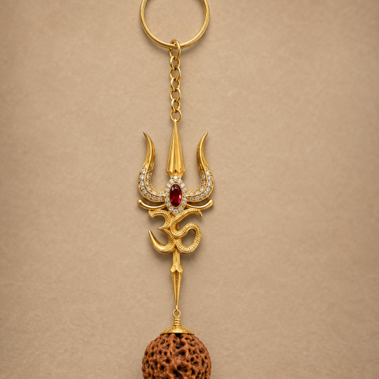 Keyring Brass Trishul Om